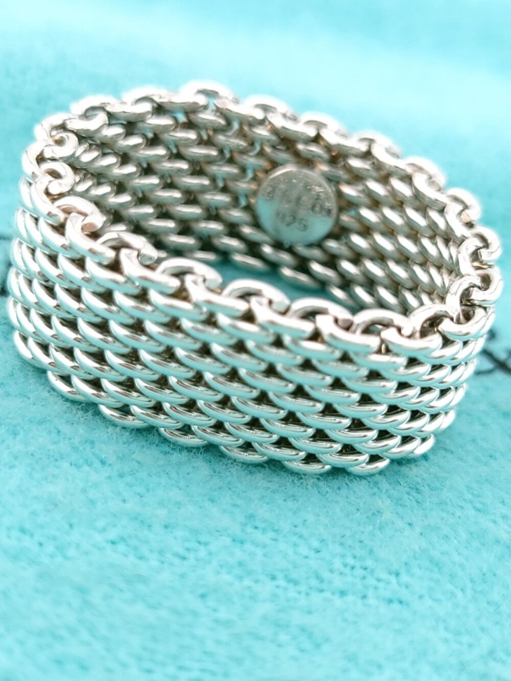 Tiffany & Co. Sterling Silver 10mm Mesh Somerset Band Ring Size 8